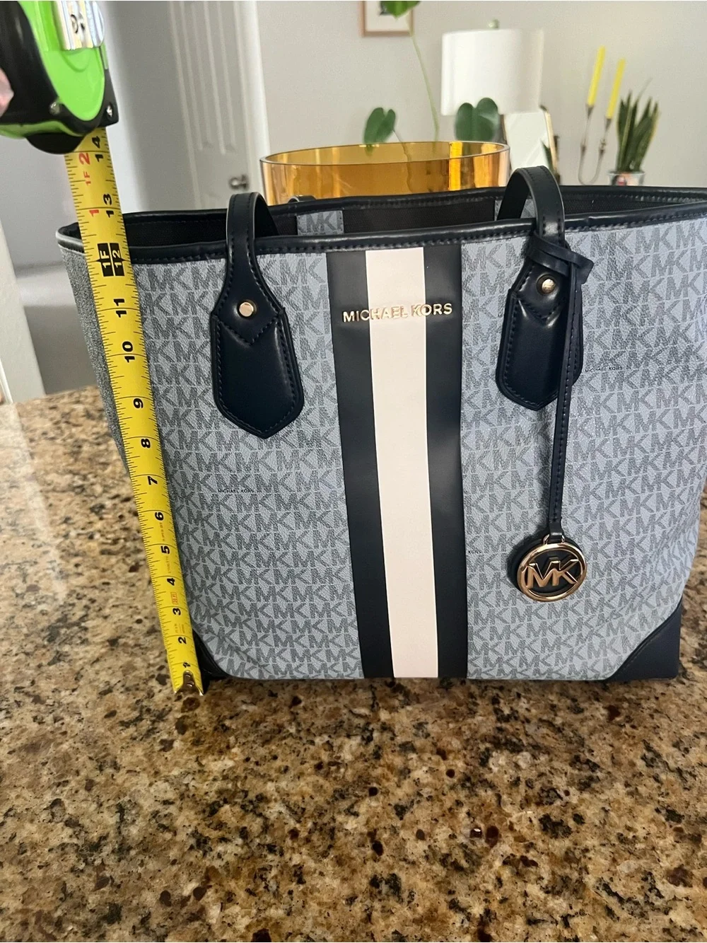 Michael Kors Gray, Black & White Signature Stripe Tote